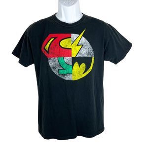 DC Comics Shirt Men Medium Black Short Sleeve Superman Batman Flash Green Lanter